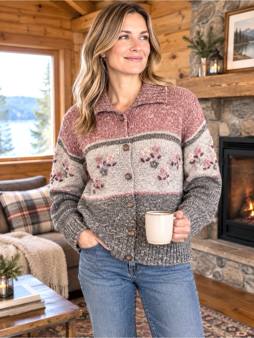Vintage Ricki's Embroidered Wool-Blend Cardigan - Y2K Cottagecore - Size Large